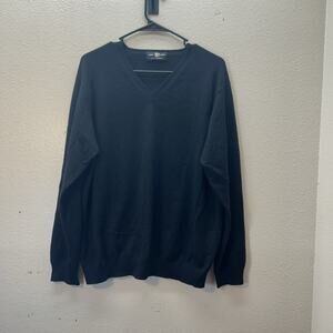 Glen Lyon 100% Cashmere V-Neck Sweater Men Size M Black Preppy Vintage Knit